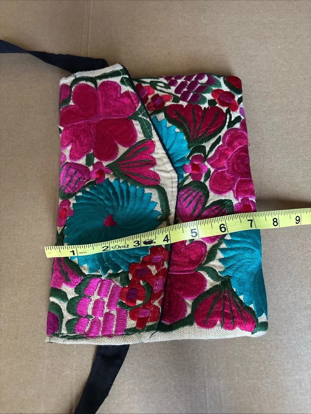 Mexican Boho Embroidered Floral Crossbody Bag in Pink & Teal w defects vintage - Picture 7 of 16